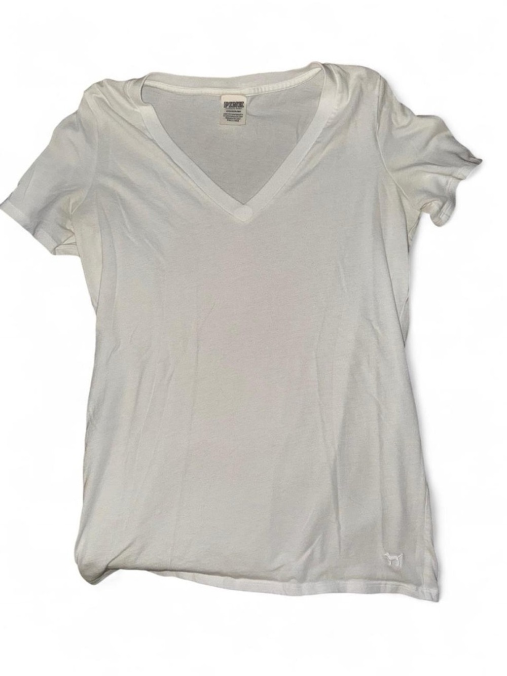 PINK Victoria's Secret White V-Neck Short Sleeve Tee